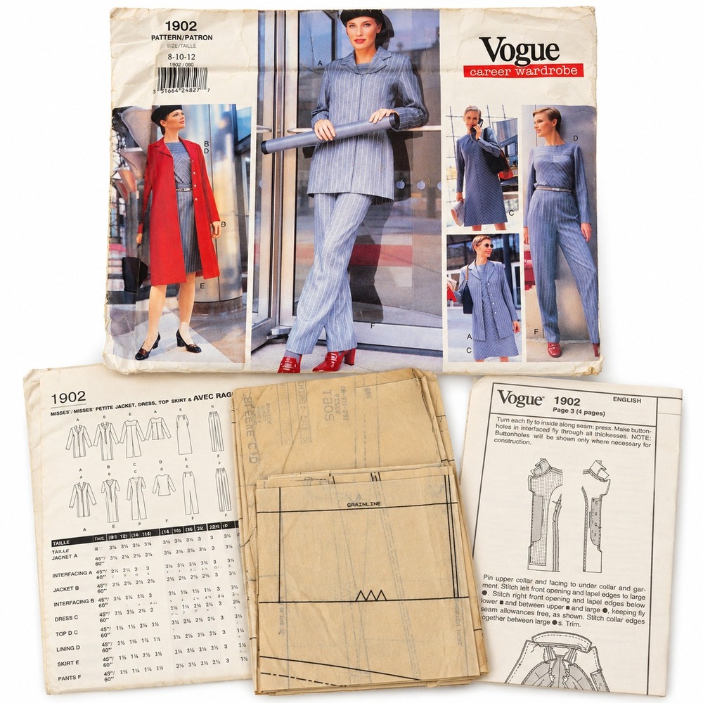 Vogue 1902 Sewing Pattern Career Wardrobe Womens 8-10-12 Multi Good 90s Vintage